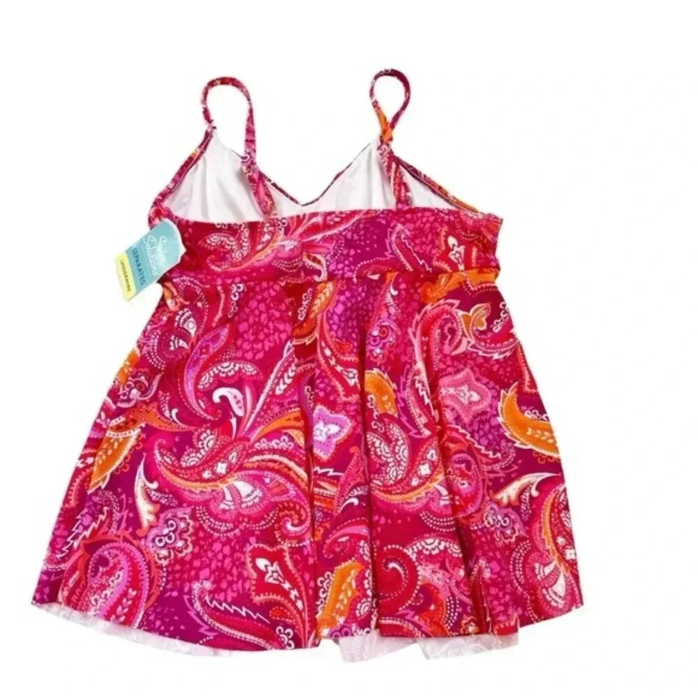 Swim Solutions Plus Size Underwire Paisley Tankini Swim Top Pink Size 18 NWT
